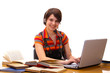 Yong student woman whit laptop and headset