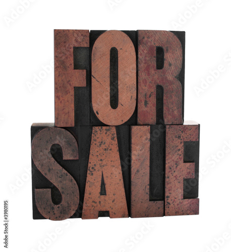 Photo: the term 'for sale in old letterpress wood letters the term 'for sale in old letterpress wood letters