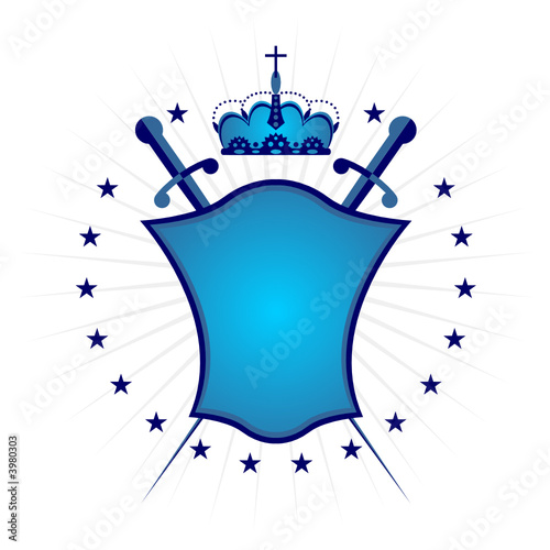 Vector: Ornamental blue shield over white background Ornamental blue shield over white background