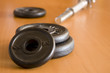 dumbell on wooden floor