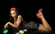 pin-up girl with music records