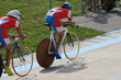 Bicyclists. Race for the leader.