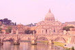 St. Peter's Basilica and a bridge on Tiber River, Rome