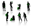 Silhouettes of teenagers. Young men and girls.