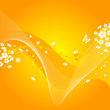 flying flowers and butterfly with bastract wave line