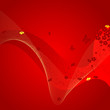 red flowers flying with abstract wave line background