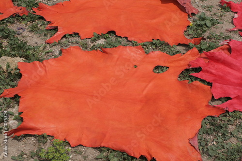 Piece of orange colored leather