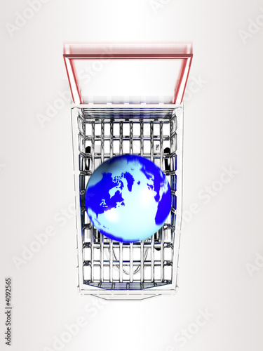Illustration: Shopping Trolley With Globe Shopping Trolley With Globe