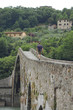 man walking on a bridge