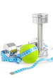 Dumbbells and apple. A healthy way of life