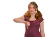 Girl expressing displeasure with thumbs down