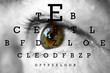 human eye with test vision chart