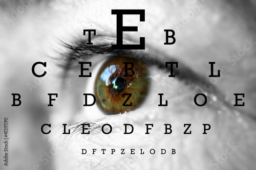 Photo: human eye with test vision chart human eye with test vision chart