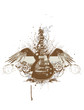 Flying  guitar with wings and grunge background
