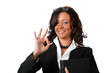 Businesswoman with binder giving the OK Businesswoman with binder giving the OK