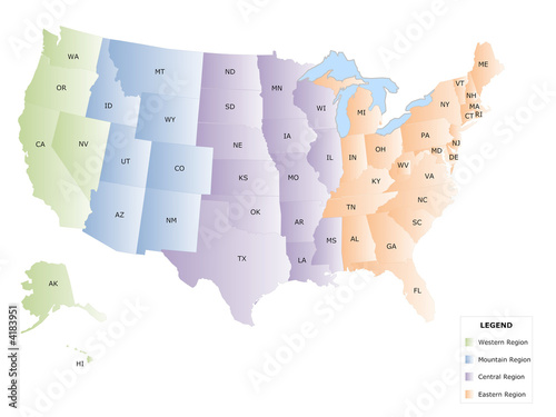 Illustration: USA map with names of states USA map with names of states
