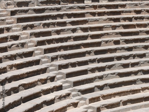 Ancient amphitheatre, rows of stairs and seats, Bosra, Syria