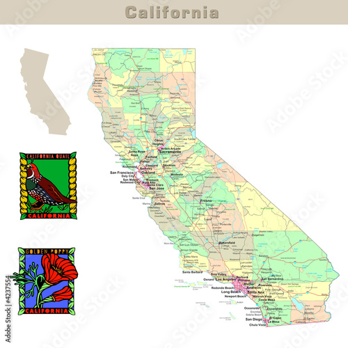 Illustration: USA states series: California. Political map USA states series: California. Political map