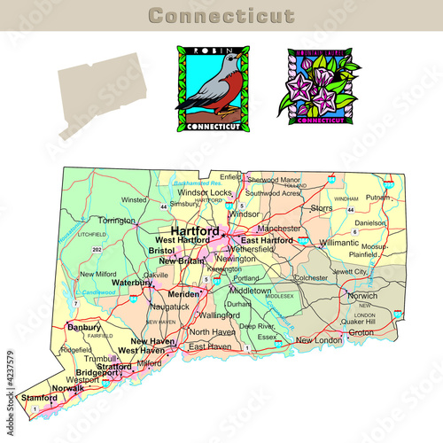 Illustration: USA states series: Connecticut. Political map USA states series: Connecticut. Political map