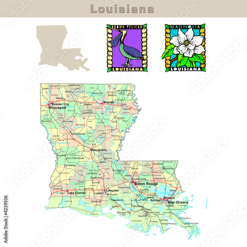 USA states series: Louisiana. Political map with counties