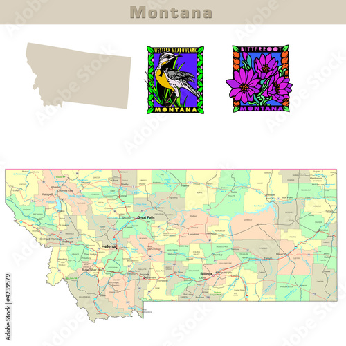 USA states series: Montana. Political map with counties