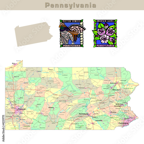 Illustration: USA states series: Pennsylvania. Political map with counties USA states series: Pennsylvania. Political map with counties