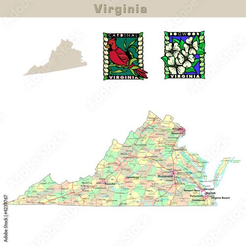 USA states series: Virginia. Political map with counties USA states series: Virginia. Political map with counties