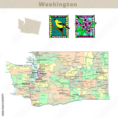 Illustration: USA states series: Washington. Political map with counties USA states series: Washington. Political map with counties