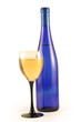 Bottle of wine and glass isolated on white . Bottle of wine and glass isolated on white .