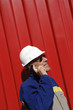 engineer and red metal background