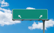 Customizable green blank freeway sign with two arrows Customizable green blank freeway sign with two arrows