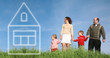 family standing on the grass and imagine house family standing on the grass and imagine house