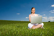 Auf Sommerwiese am Laptop