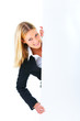 Businesswoman holding a billboard