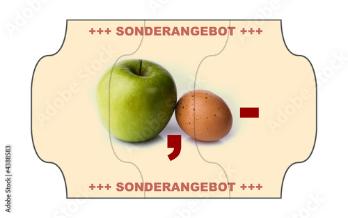 Preisschild Apfel und Ei