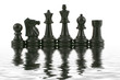Black Chess pieces with water reflection Black Chess pieces with water reflection
