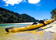 Kayak resting on a beach