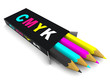 Box with pencils. CMYK