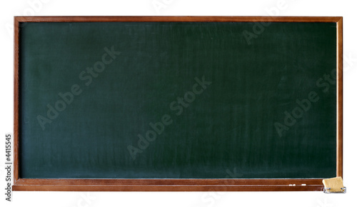 Photo: Blank green blackboard with wooden frame, chalktray and eraser Blank green blackboard with wooden frame, chalktray and eraser