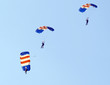 Three parachutists landing at an  airshow