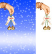 Female hand with christmas handbells Female hand with christmas handbells