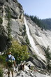 Waterfall with hikers on trail