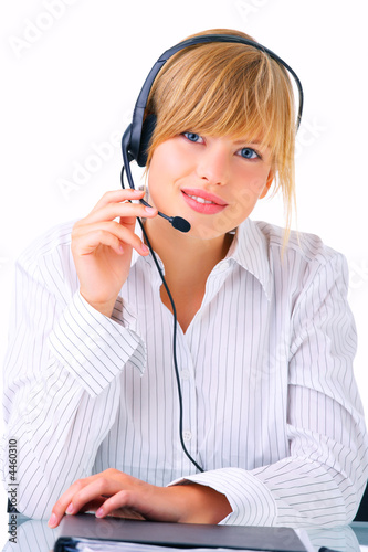 Hotline operator with headset