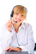 Hotline operator with headset