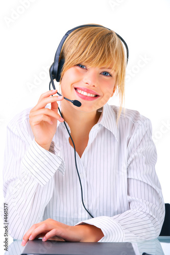 Hotline operator with headset