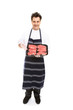 Butcher presenting meat cuts