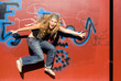 trendy young teen jumping 