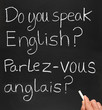 A teacher writing do you speak english in French.
