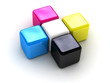 CMYK boxes in the form of a polygraphic cross