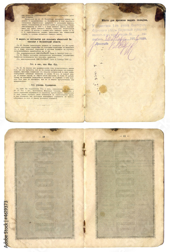 Photo: vintage old russian pasport year of 1914 vintage old russian pasport year of 1914
